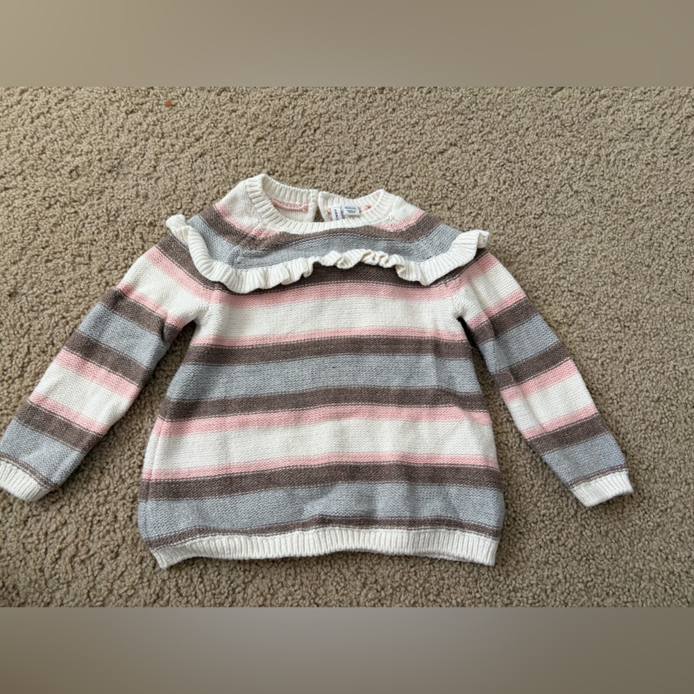 Janie and Jack Striped Pink and Gray Sweater
